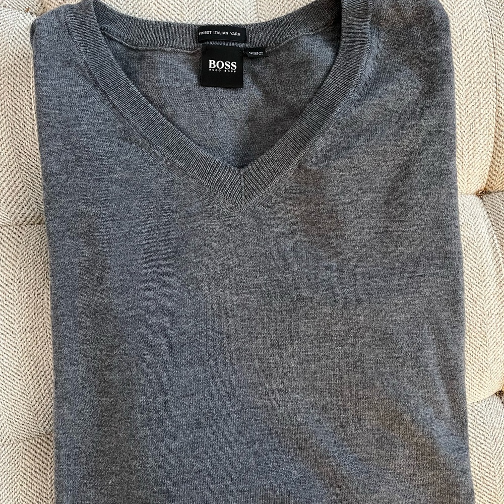 BOSS Men's Gray V-Neck Sweater